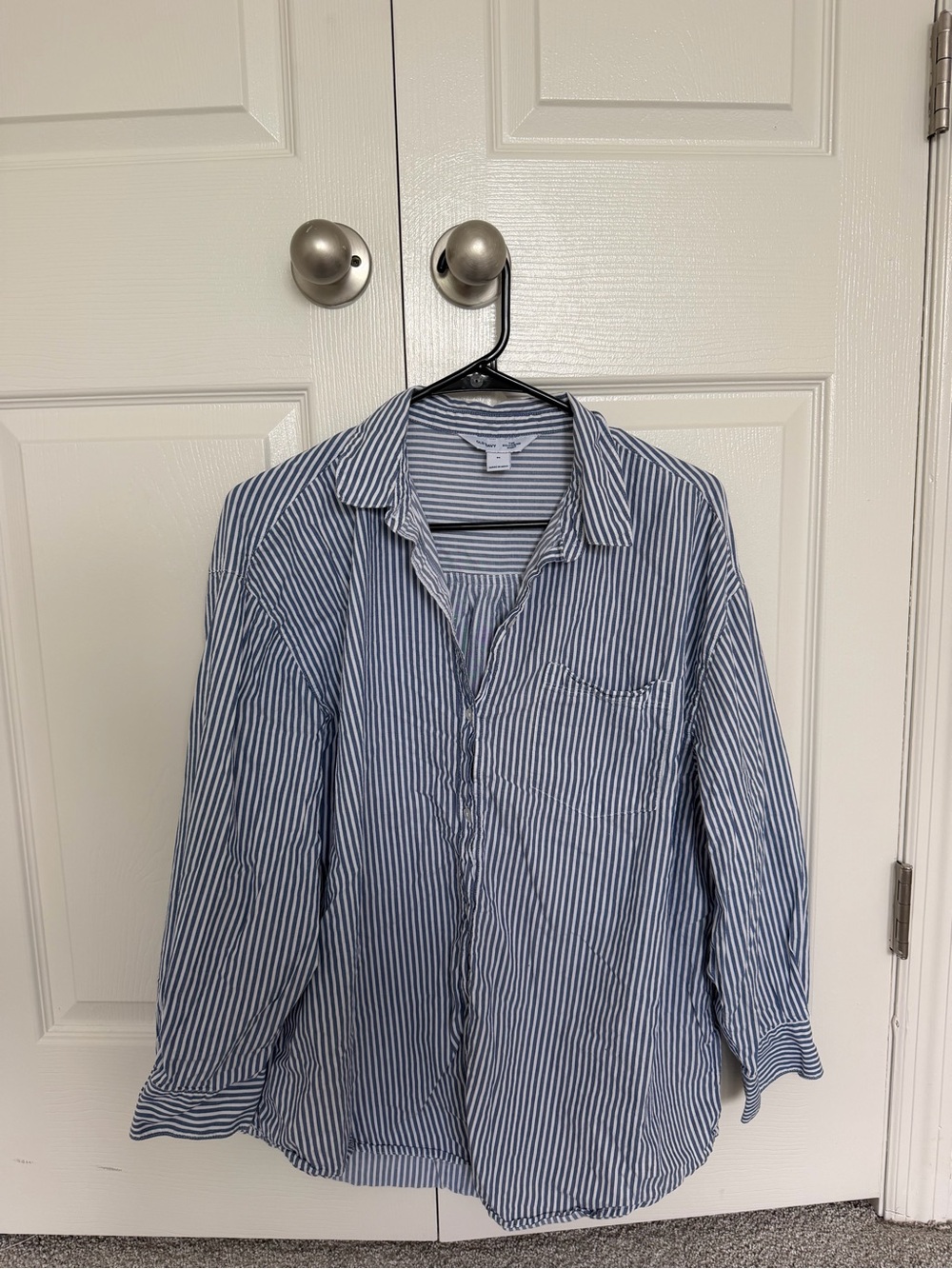 Old Navy Blue and White Striped Button